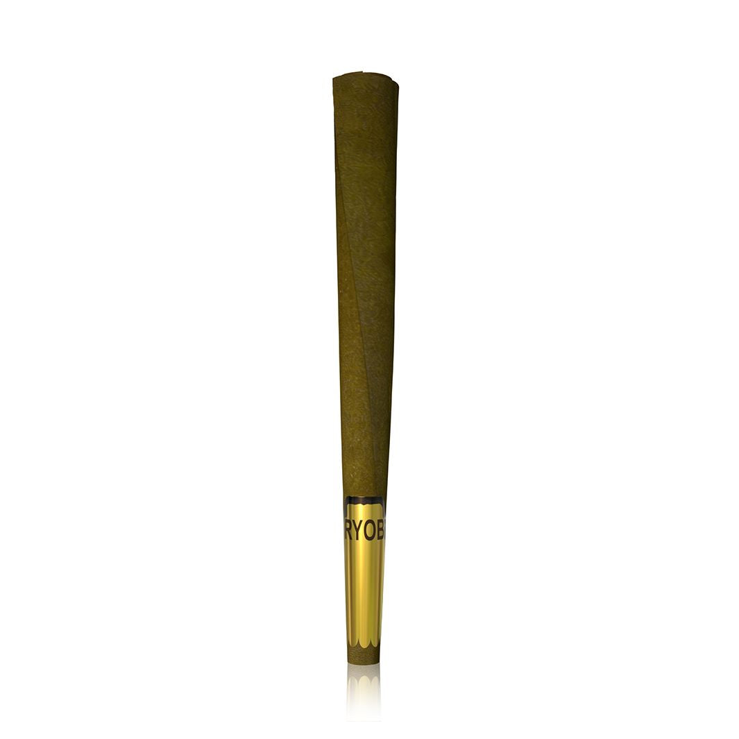 Custom blunt wrap pre-roll cone with RYOB branded gold foil tip
